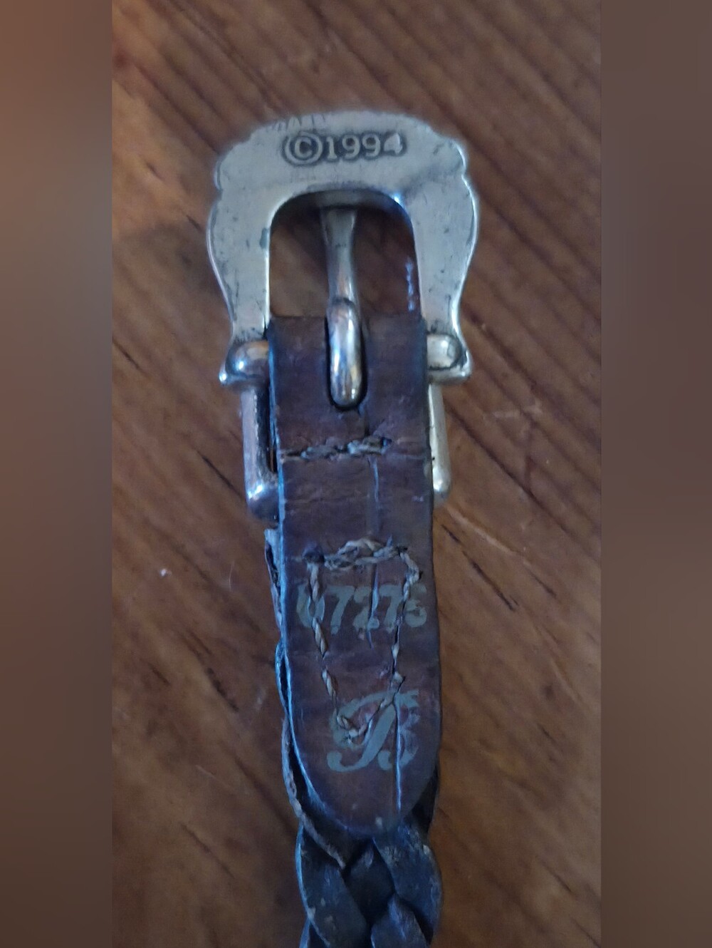 Vintage Braided Leather Braclete Stamped With Serial# Silver Buckle - Brown
